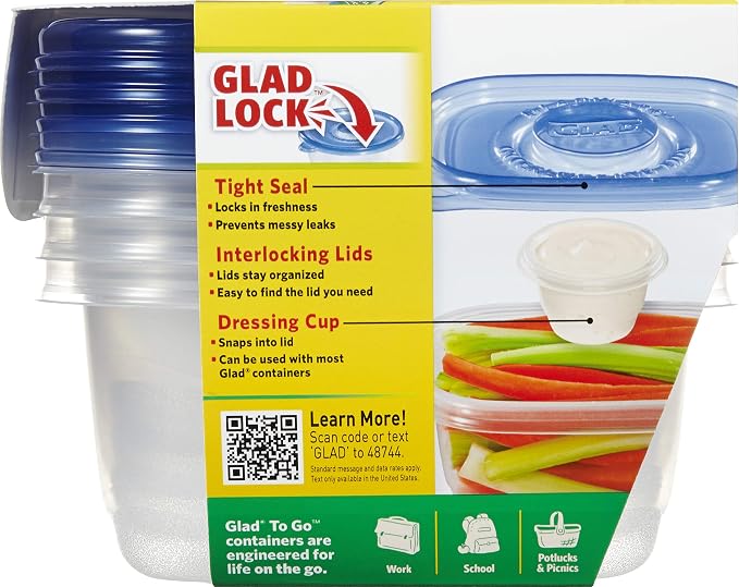 Glad GladWare To-Go Medium Rectangle Snack Containers, 24 Oz, 6-Pk | BPA-free - Image 6