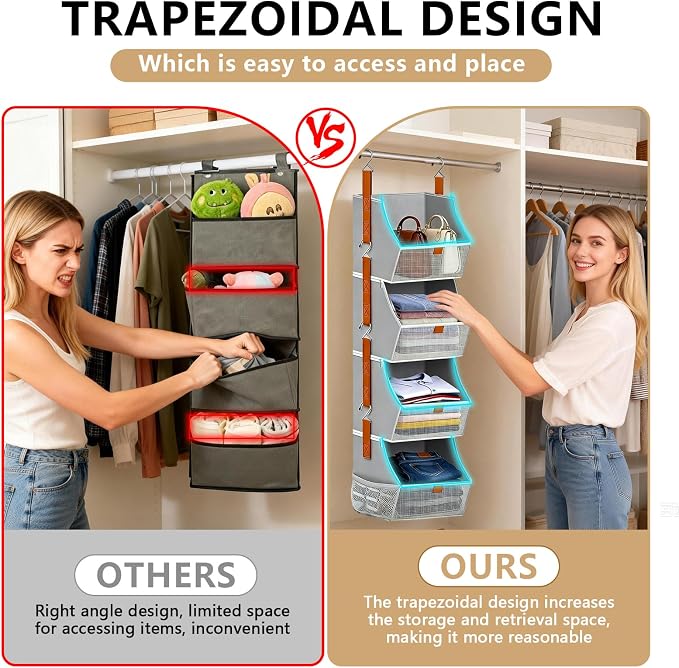 Fabric Hanging Closet Clothes Organizers and Storage Detachable 4 Tier | - Image 6