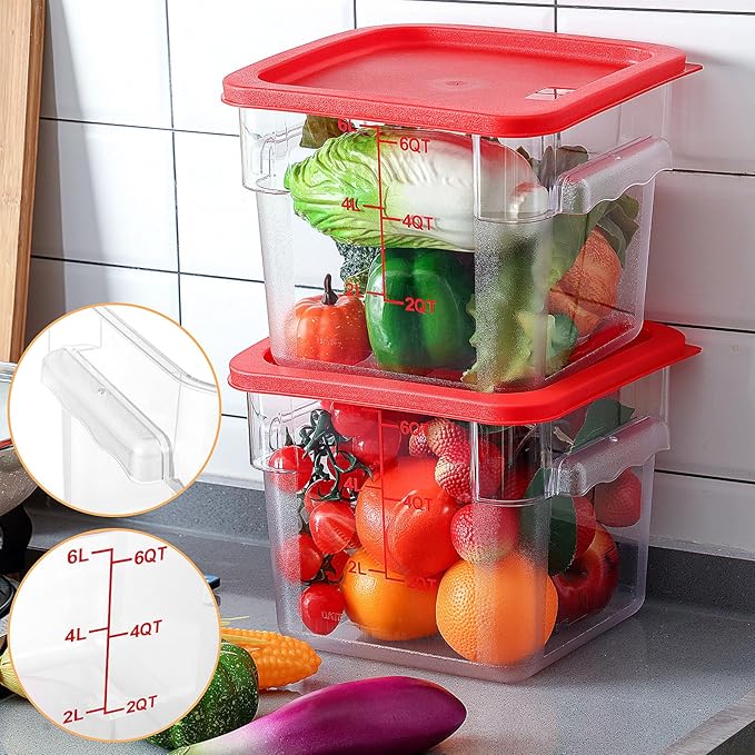 10 Sets 6 Qt Square Food Storage Containers with Lids Commercial Polycarbonate Containers Dough Proofing with Scale Clear Airtight Cereal for Pantry Home Restaurant
