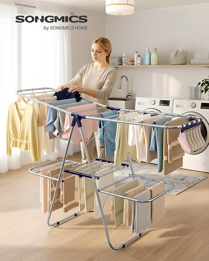 SONGMICS Clothes Drying Rack, Foldable 2-Level Laundry Drying Rack | - Image 2