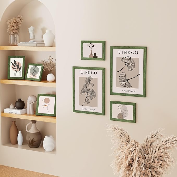 Vittanly 8x10 Picture Frame, Solid Wood Frame with Plexiglass, Includes 5x7 Mat, Wall Hanging or Tabletop for Home Decor, Rustic Green, 1 Pack
