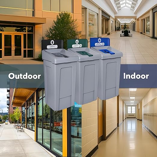 33 Gallon Mixed Recycling Bin with Hinged Lid – Large-Capacity Commercial Waste Container for Paper, Cans, and Plastic – for Offices, Schools, and Cafeterias