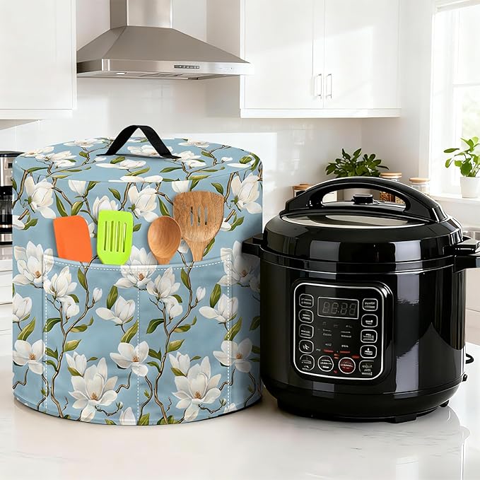 Kitchen Appliance Accessories Dust Cover for 3-6-8 Quart Instant Pot, Pressure Cooker, Air Fryer & Crock Pot,Decorative Appliance Cloth Cover with Top Handle & Storage Pockets (Light blue, 6 Quart)