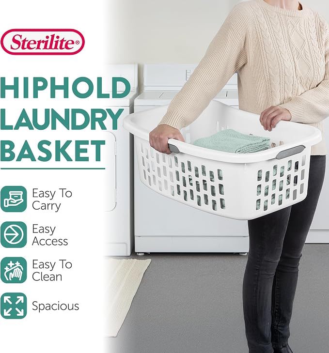 Sterilite 18 Pack HipHold Laundry Basket, Plastic Rectangle Clothes Hamper - Image 3