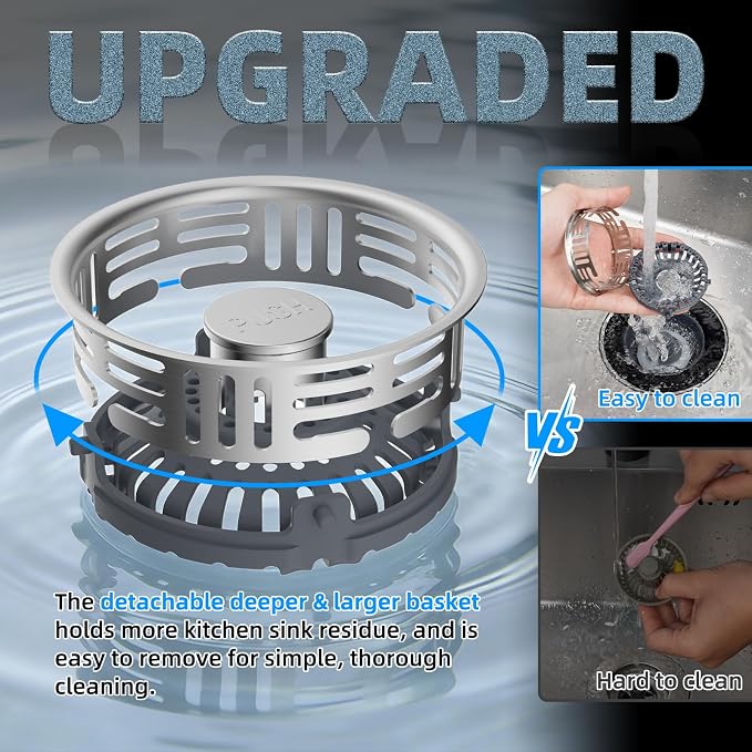 Hibbent 3 in 1 Kitchen Sink Drain Strainer, Stainless Steel Pop Up Stopper - Image 4