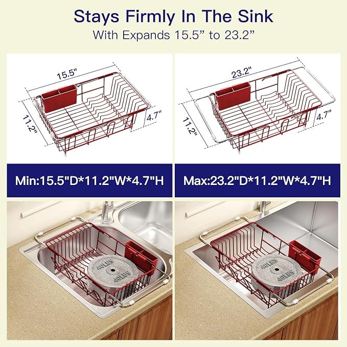Red Dish Drying Rack Over The Sink - Image 3
