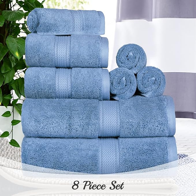 SUPERIOR Egyptian Cotton Ultra Plush & Absorbent, 8 Piece Set, Denim Blue | - Image 11