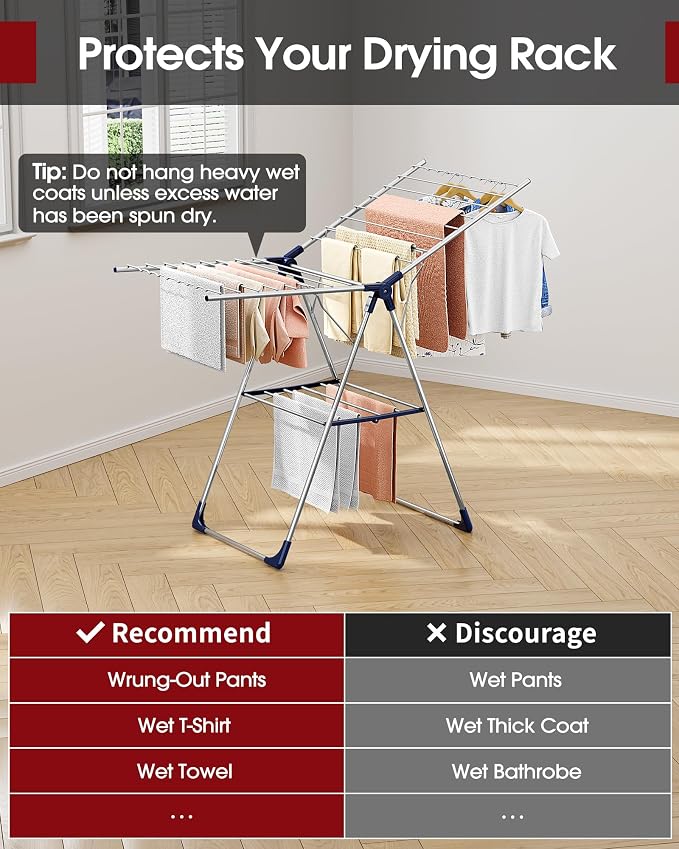 Sakugi Clothes Drying Rack, 55.5" Adjustable Wings, Foldable Design | Laundry - Image 5