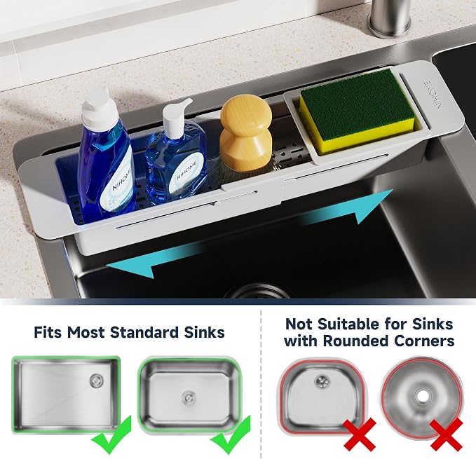 NiHome Extendable Kitchen Sink Caddy, Small Brush Sponge Storage Holder - Image 4