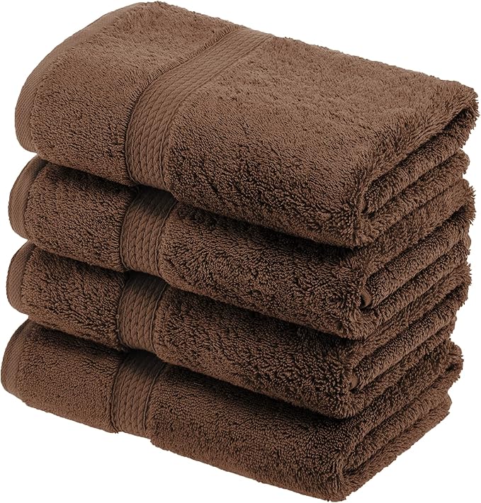 SUPERIOR Egyptian Cotton Plush & Absorbent, Hand Towel Set of 4, Chocolate | by SUPERIOR