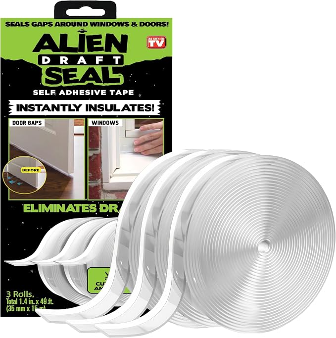 Alien Draft Seal Set of 49 Feet Anti-Draft Adhesive and Flexible Flap to Seal by Alien