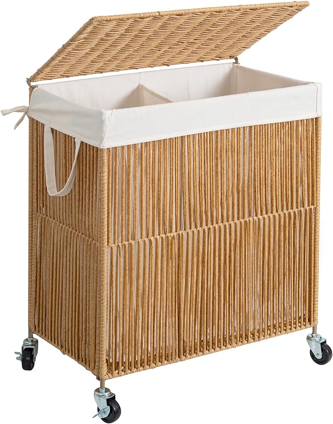 WOWLIVE Rolling Laundry Basket Wheels, Handwoven Laundry Hamper by WOWLIVE