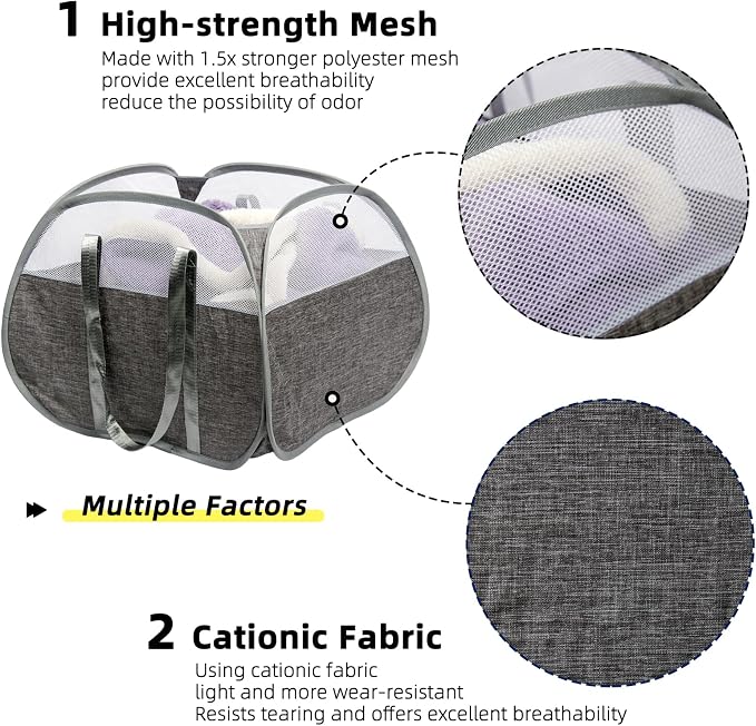 Collapsible Laundry Basket, 90L Tear Proof Mesh Pop-up Hamper | Foldable - Image 3