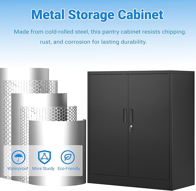 BESFUR Metal Storage Cabinets with Adjustable Shelves and Doors, 36" H Black Locking Storage Cabinet for Home, Office, Garage, Utility Room and Basement
