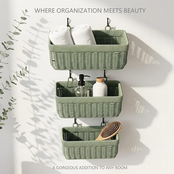 Hanging Wicker-Style Baskets for Kitchen Bathroom Entryway Organizing - Image 4