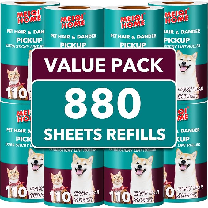 MEIQIHOME Extra Sticky Lint Roller Refills Only, 880 Easy-Tear Sheets by MEIQIHOME