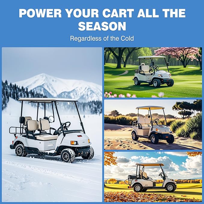 48V 105Ah Self-Heating Lithium Golf Cart Battery, Built-in Smart 200A BMS, with Touch Monitor & Mobile APP, 4000+ Cycles LiFePO4 Battery, Max 10.24kW Power Output, Perfect for Golf Carts