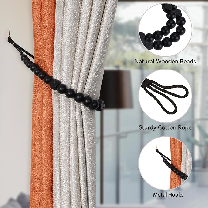 KLOGTSIND Wood Bead Curtain Tiebacks, 6 Pack Curtain Tie Backs - Image 5