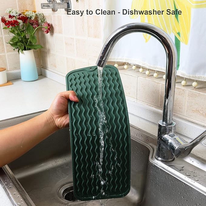 ZLR Small Dish Drying Mat for Kitchen Counter, Dark Green | Narrow Silicone - Image 4