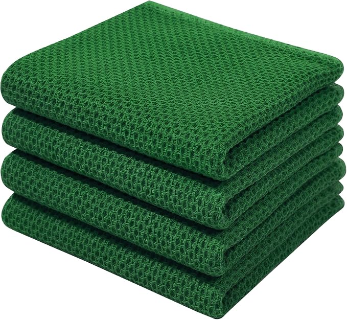 Homaxy 100% Cotton Waffle Weave Kitchen Dish Towels 4-Pack, Forest | 13 x 28 by Homaxy