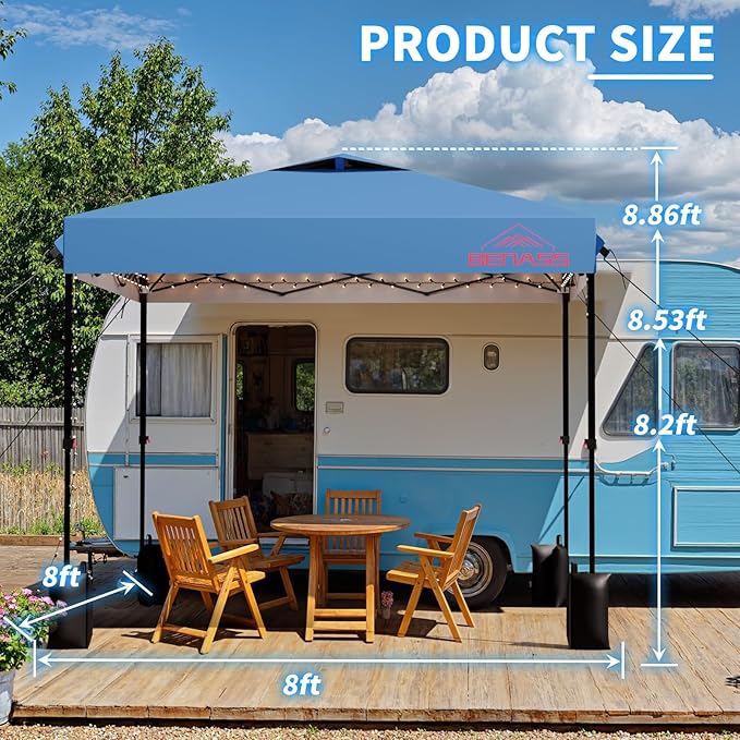 8x8 Pop Up Canopy, Easy Up Canopy Tent, Heavy Duty Tents for Parties, One Person Set Up Event Tent, Light Blue