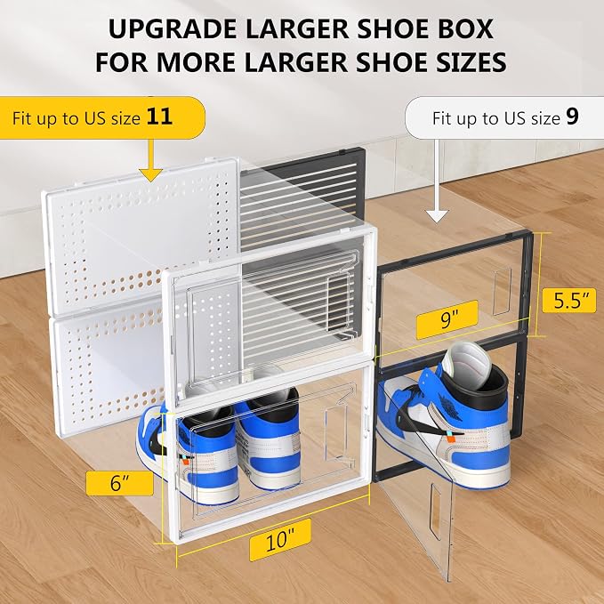 12 Pack X-Large Stackable Clear Plastic Shoe Storage Boxes Organizer - Image 4