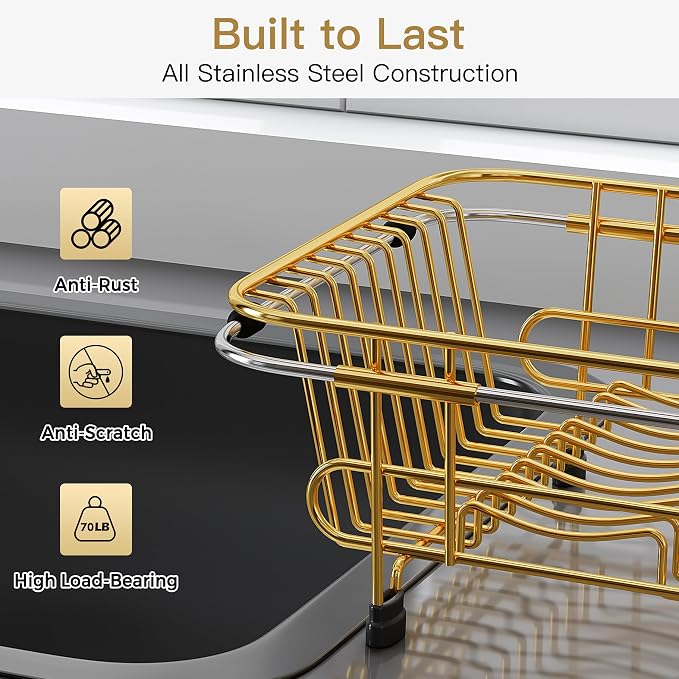 JASIWAY Gold Dish Drying Rack in Sink - Image 7