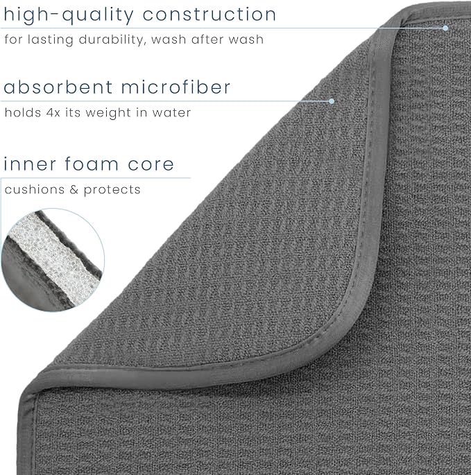 S&T INC. Dish Drying Mat, 2 Pack, Charcoal Grey | Absorbent Microfiber - Image 3