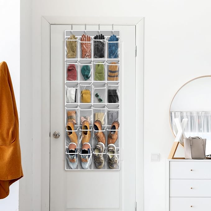 Simple Houseware 24 Pockets Large Clear Over the Door Shoe Organizer, 4 Durable - Image 8