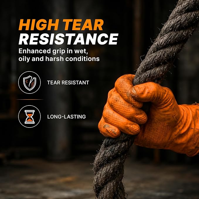 TitanFlex Heavy Duty Industrial Orange Nitrile Gloves, Gloves Disposable Latex - Image 7