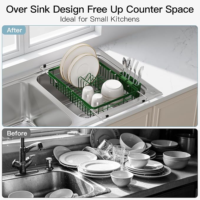 JASIWAY Green Dish Drying Rack Over the Sink - Image 2