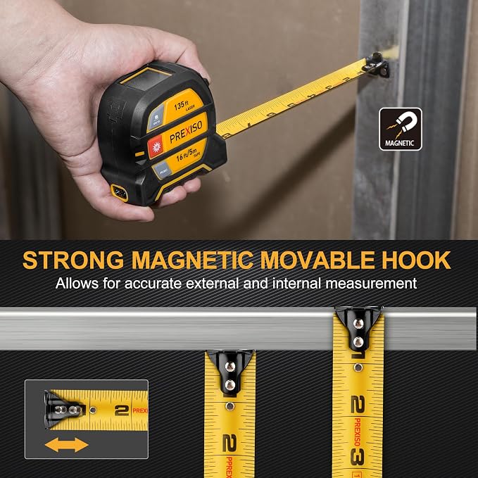 PREXISO 2-in-1 Laser Tape Measure 135Ft Rechargeable Laser Measurement Tool - Image 6