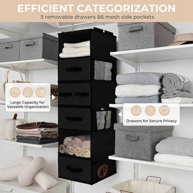 GRANNY SAYS Hanging Closet Organizer, 5 Drawers, 6 Shelves, 6 Pockets | Hanging - Image 5