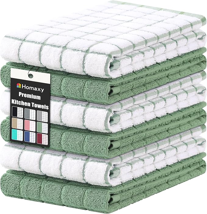 Homaxy Large Premium Cotton Kitchen Towels 16"x 28", 6 Pack, Grass Green by Homaxy