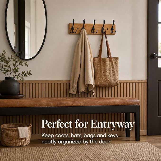 Solid Oak Wooden Coat Rack Wall Mount - Image 6