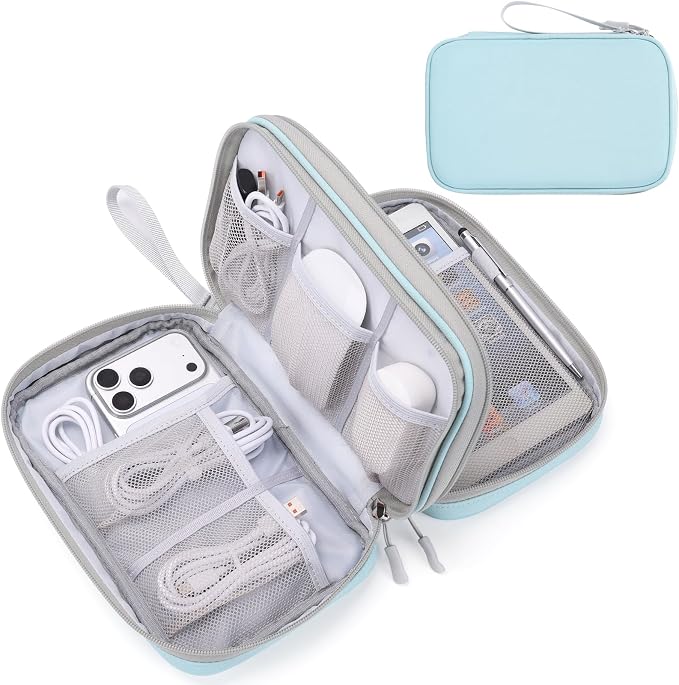 FYY Electronic Organizer, Travel Tech Pouch Bag, Mint Green | Wrist Strap by FYY