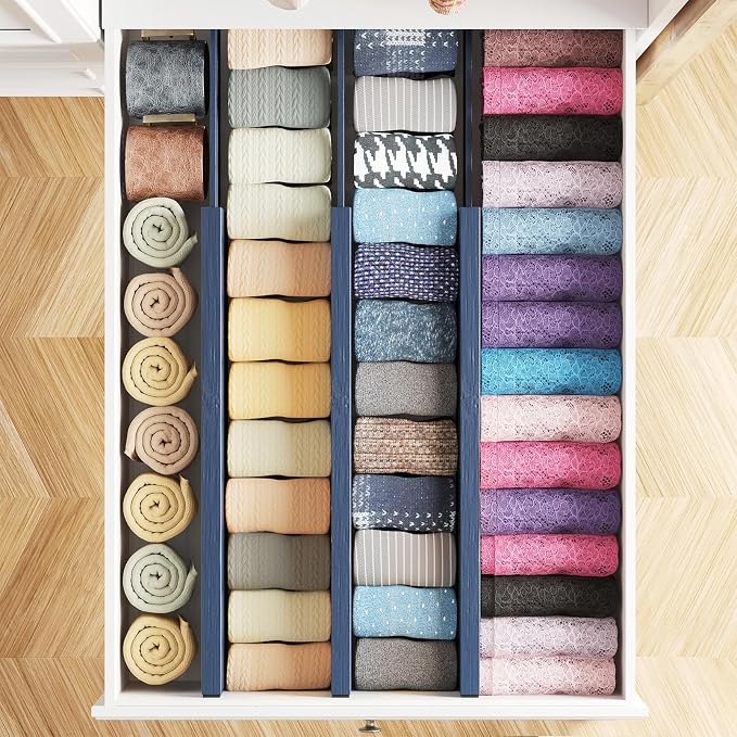 SpaceAid Bamboo Dresser Drawer Dividers 6 Pack, 4.65“ High Adjustable 17“-22” - Image 4
