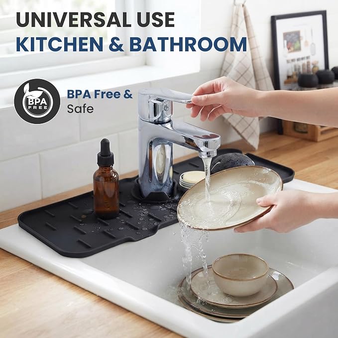 Faucet Splash Guard Mat for Kitchen Sink, Adjustable Center Hole, Self-Draining - Image 5