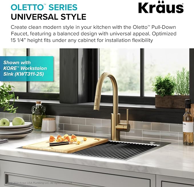 KRAUS Champagne Bronze Pull Down Kitchen Faucet KPF-2620SFACB | QuickDock top - Image 2