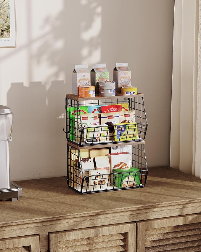 CHOEZON 2-Tier Fruit Basket for Kitchen, Stackable Hanging Basket Wire Baskets - Image 5