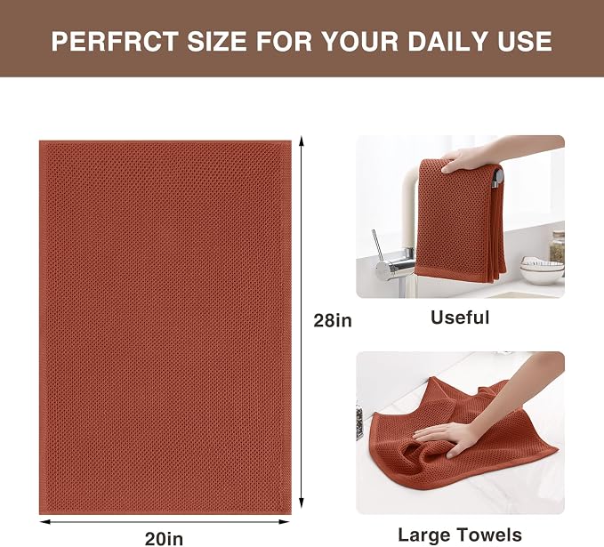Homaxy 100% Cotton Oversized Waffle Weave Kitchen Towels 6-Pack, Rust | 20 x 28 - Image 3