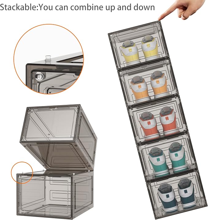 HOMIDEC Shoe Storage, 8 Pack Shoe Organizer Clear Hard Plastic Shoe Box - Image 5