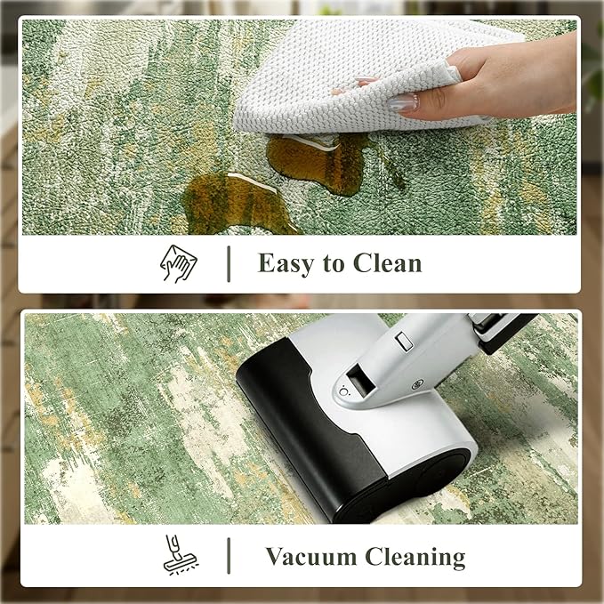 Collive Kitchen Mats for Floor Anti Fatigue, Green Abstract Non Skid Kitchens Sink Rug 2 Piece Waterproof, Memory Foam Comfort Standing Mat for Laundry, Desk, Home Office, 20" x 47" + 20" x 32"