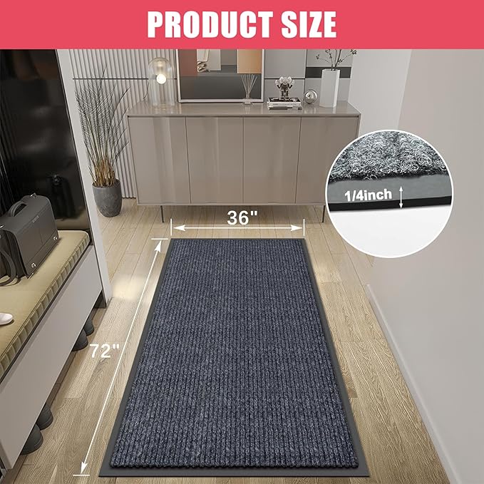 Kuyal Front Door Mat, 3'x6' Indoor Outdoor Entrance Mat, Commercial Floor Mats Inside Outside Entrance, Heavy Duty Durable Welcome Mats, Rubber Backing Non Slip Outdoor Mats for Entryway,Dark Gray