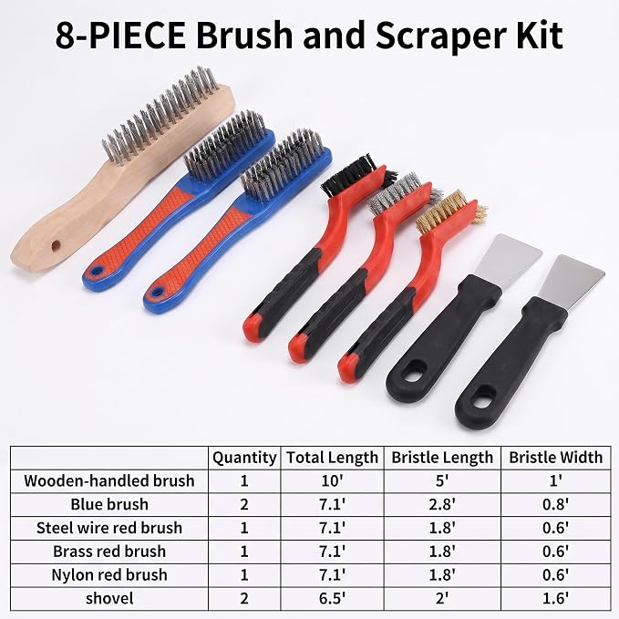 8Pcs Wire Brush Set for Cleaning Rust Paint, Heavy Duty Scratch Brushes - Image 8