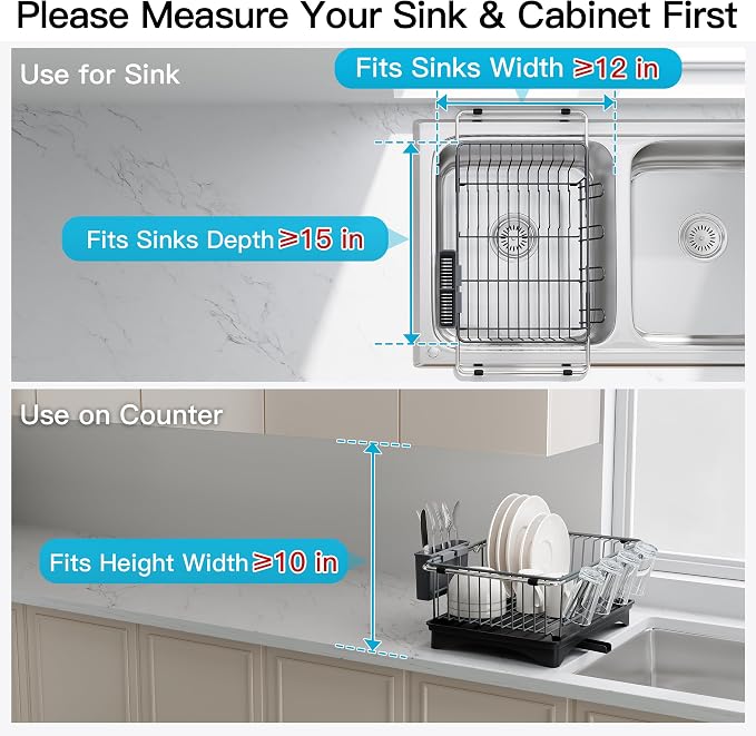 JASIWAY Gray Dish Drying Rack in Sink - Image 3