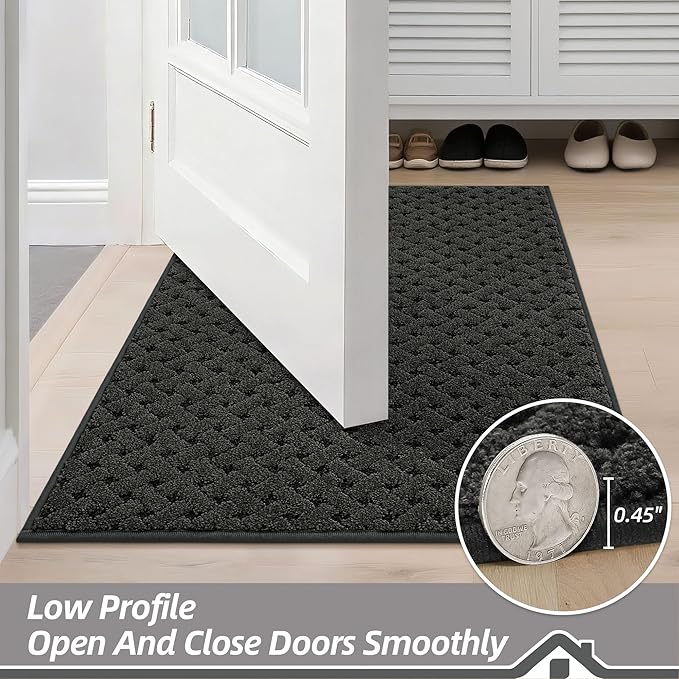 BEQHAUSE Dirt Trapper Door Mat Non-Slip Entryway Rugs Stain Resistant Absorbent Dog Doormats Woven-Look Washable Welcome Floor Doormat For Front Back Door, Muddy Wet Shoes & Paws, 20" x 32", Dark Grey