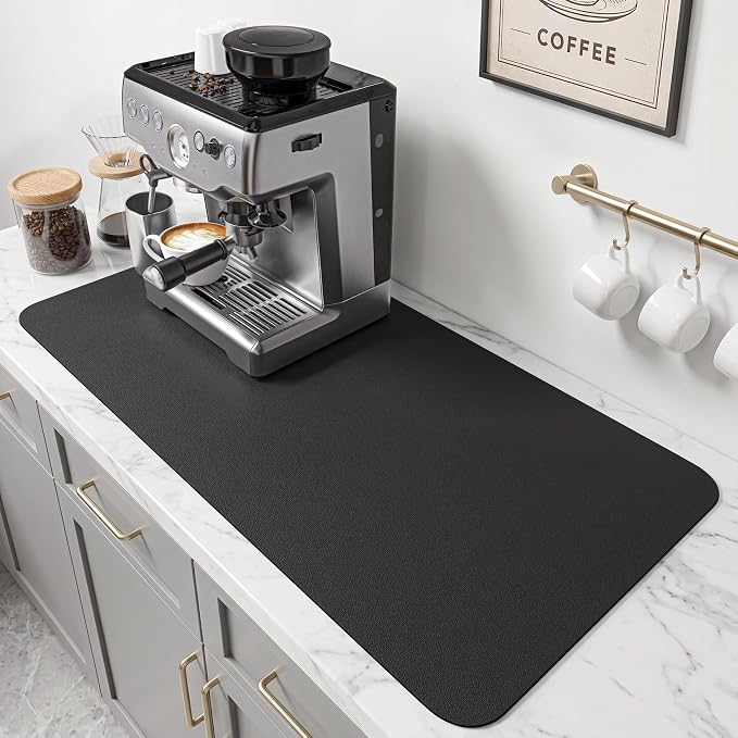 PoYang 31.5x17 Inch Coffee Mat, Extra Large Dish Drying Mat, Stain-Hiding by PoYang