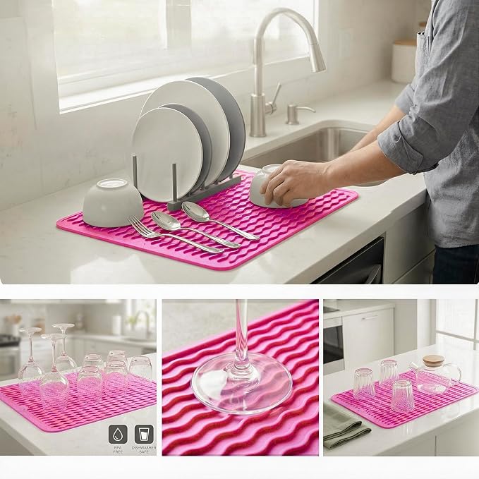 MicoYang Silicone Dish Drying Mat — Quick-Dry Ridges Counter & Sink Pad - Image 3