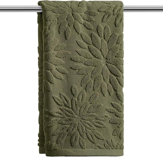 Artoid Mode 1 Pc Olive Green 3D Dahlia Floral Jacquard Hand Towels by ArtoidMode